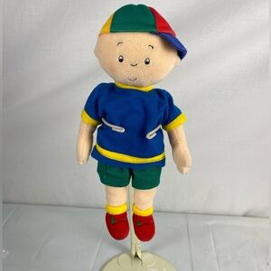 Cinar Caillou Plush Doll Yellow Shirt Blue Shorts Baseball Cap Ragdoll 10”
